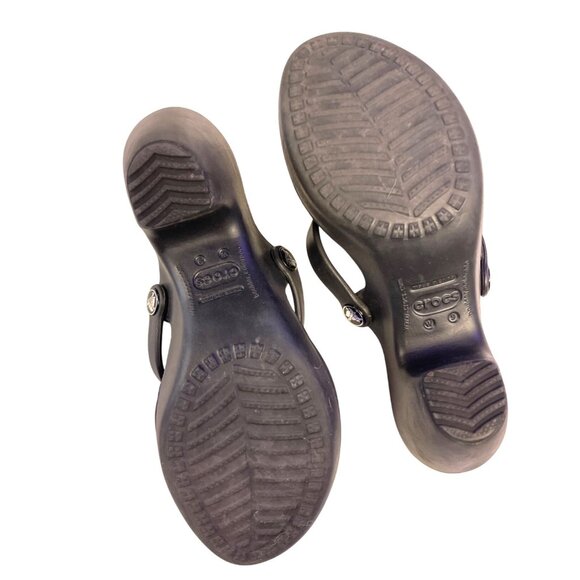 CROCS Cyprus Slides Womens Size 9 Black Heeled Slip On Criss Cross Strap Open To - Picture 5 of 9